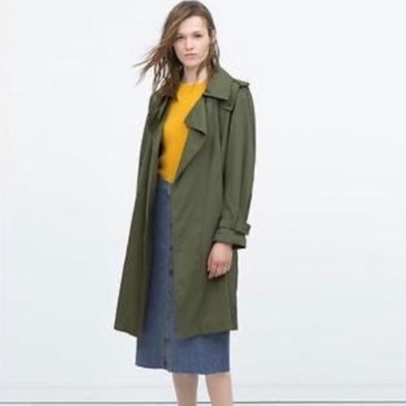 Zara Army Green Trench Coat - Picture 1 of 8